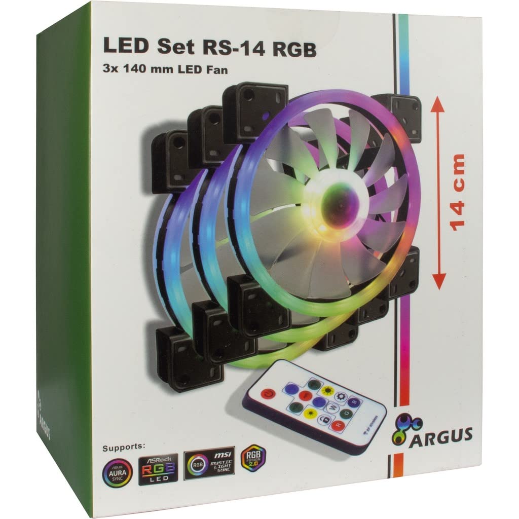 Inter-Tech Juego de ventiladores RS-14 RS-14 de 140 x 25 mm, 3 unidades, 88885536