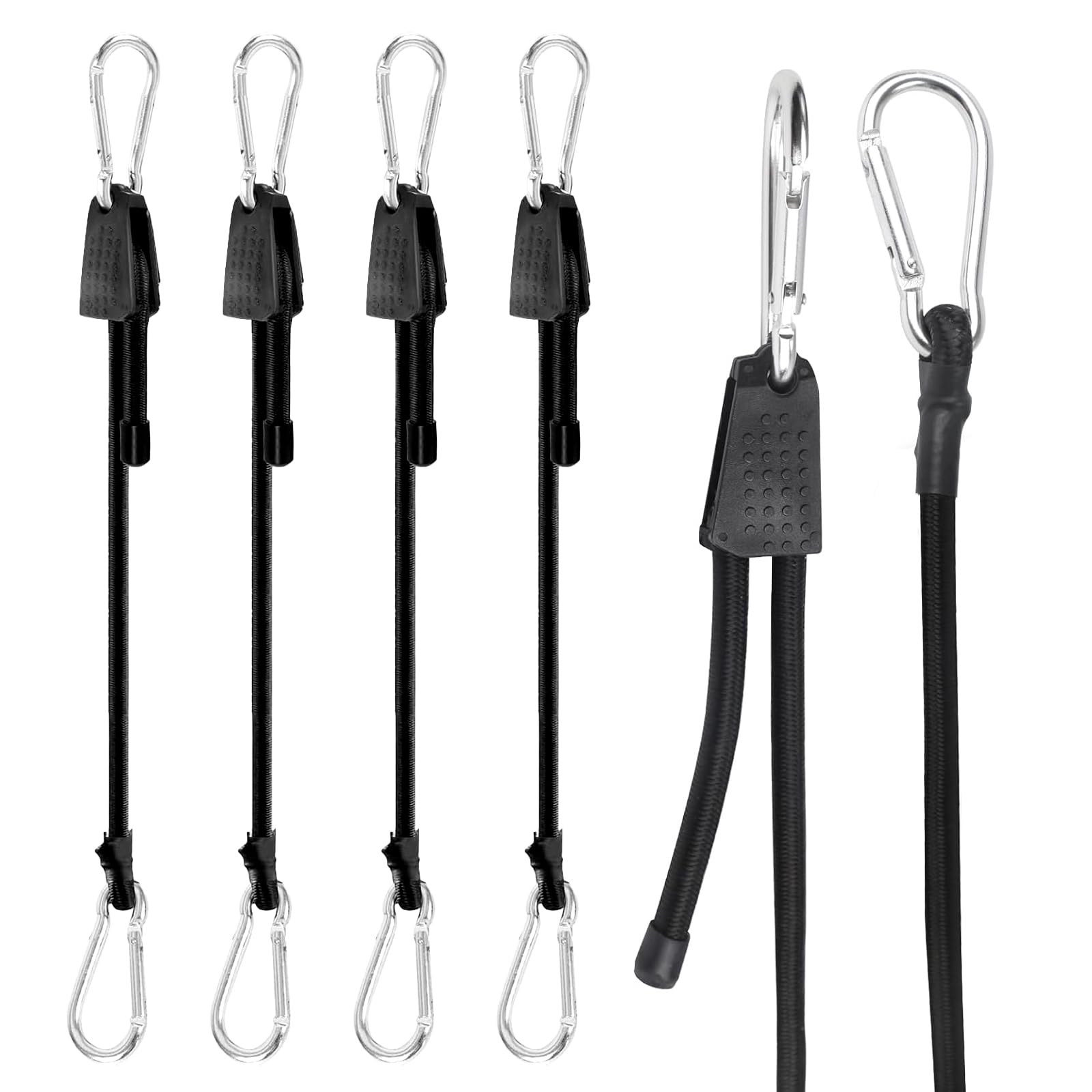 4 PCS 2m/6.6ft Bungee Cords with Hooks,Adjustable Bungee Cords with Clips,Heavy Duty Rubber Luggage Elastic Straps with Silver Metal Buckle Hooks,for Outdoor,Camping,Bike Tying,Cargo,Tent