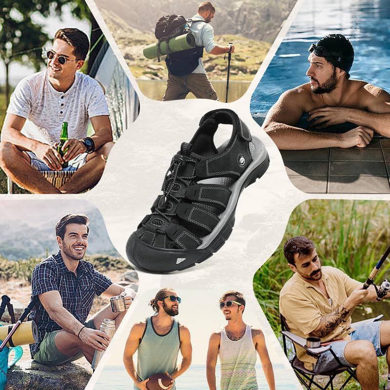 Image of ziitop Mens Hiking Sandals Closed Toe Athletic Sport Sandals Leather Athletic Lightweight Trail Walking Casual Water Shoes