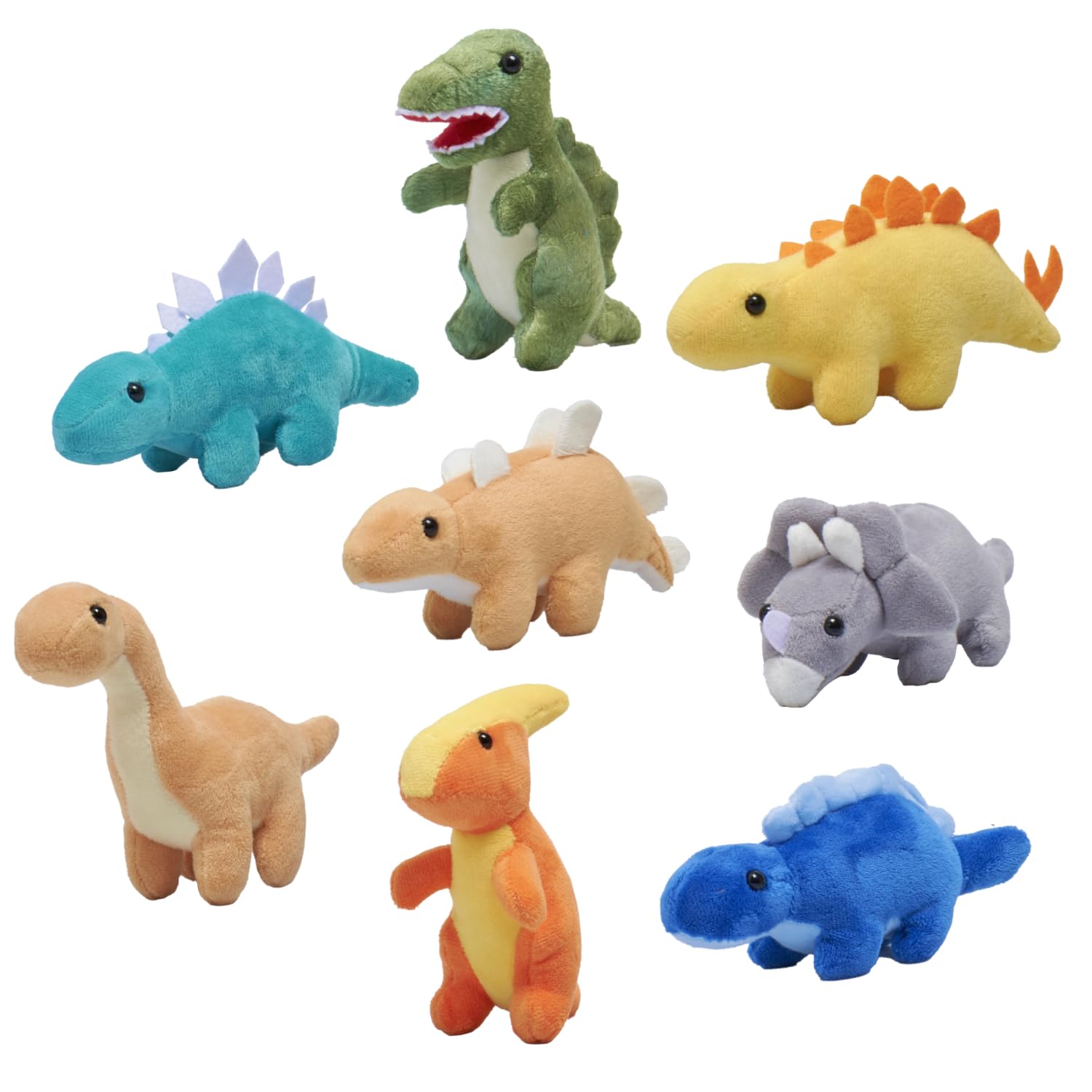 Prextex 5-Inch Plush Dinosaurs, 8pcs Dinosaur Stuffed Animal, Cuddly Kawaii Plushies, Baby Toy Plushie, Cute Dinosaur Teddy, Squishville/Birthday Gifts, Stocking Fillers for Boys & Girls