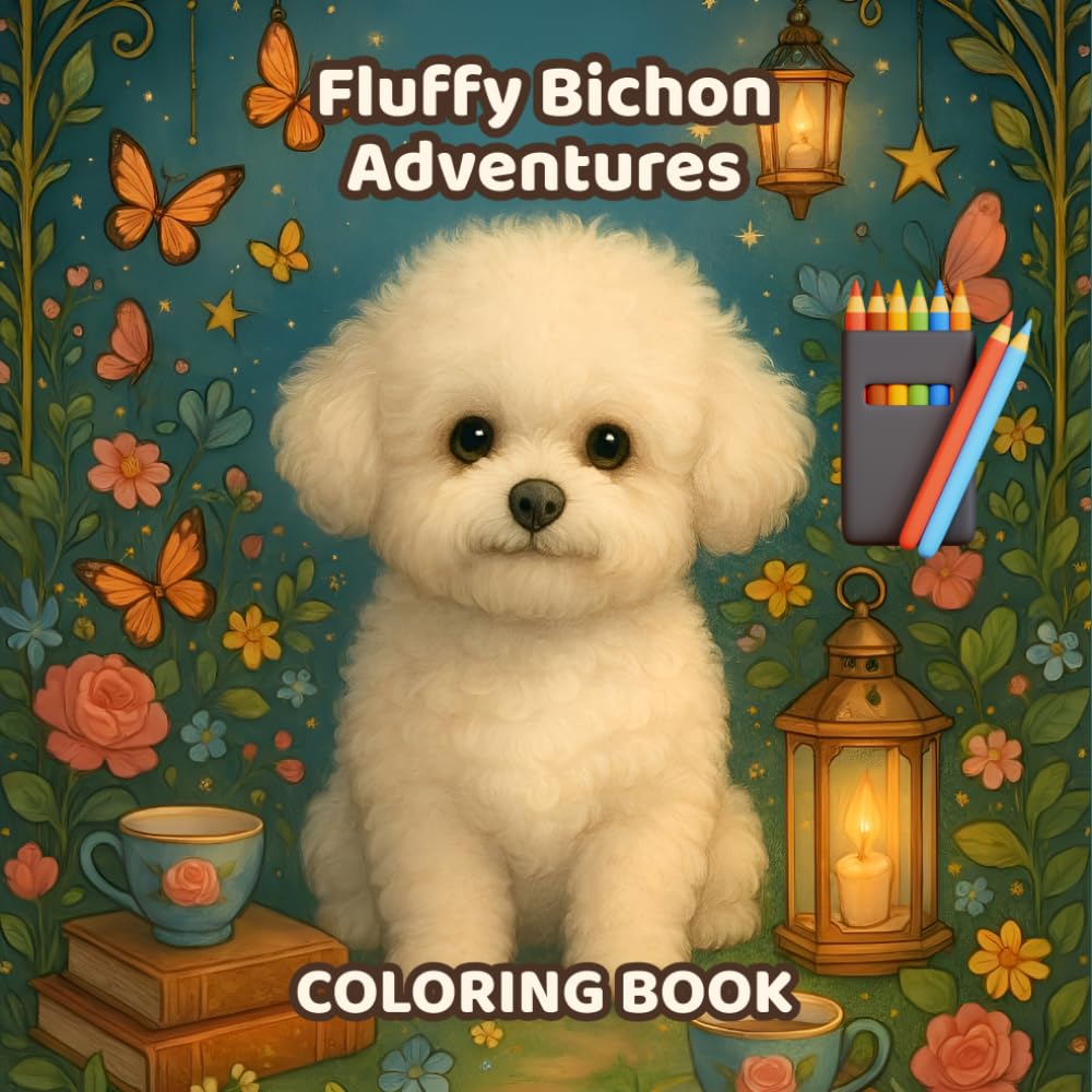 Fluffy Bichon Adventures: A Cute and Cozy Coloring Book Filled with Adorable Bichon Dogs, Magical Scenes, Relaxing Moments, and Whimsical Fun for All Ages