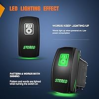 Vista 3 de Nilight Interruptor basculante estéreo, barra de luz LED, 5 pines, láser, encendido y apagado, interruptores SPST 20A/12V 10A/24V verde con cables