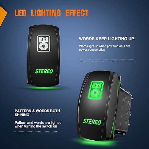 Miniatura 3 de Nilight Interruptor basculante estéreo, interruptor de barra de luz LED, interruptor láser de 5 pines, encendido y apagado, interruptores SPST