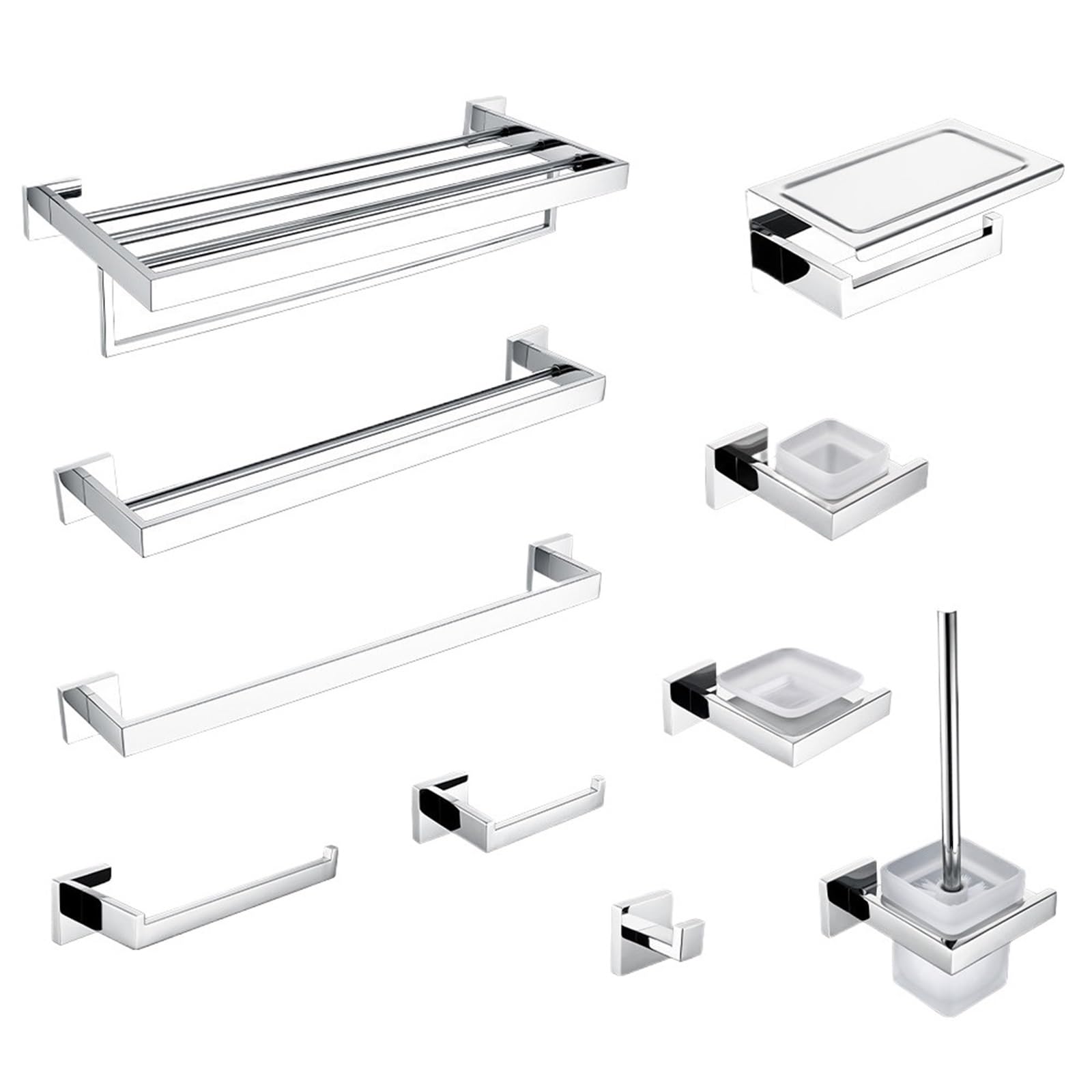 Set di accessori da bagno in acciaio inox, accessori per WC color argento, porta carta igienica, portasciugamani, accappatoio e collutorio, per bagni moderni