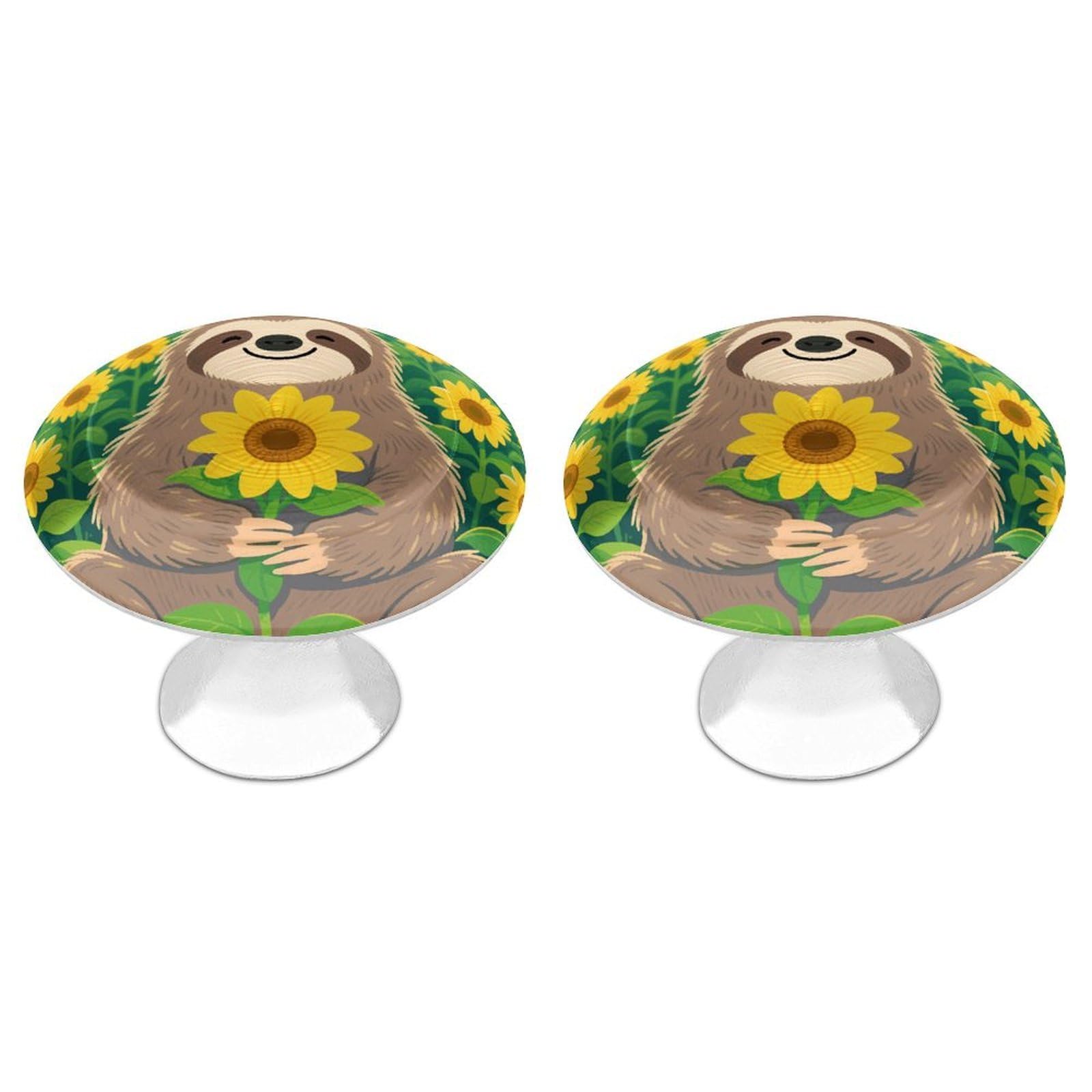 Fodpand White 2 Pack Cabinet Knobs 1.1 Inch Single Hole Drawer Pulls Handles Decorative Sunflower Sloth Furniture Knobs For Dresser Kitchen Bathroom Cupboard Wardrobe Vanity Closet Door Hardware