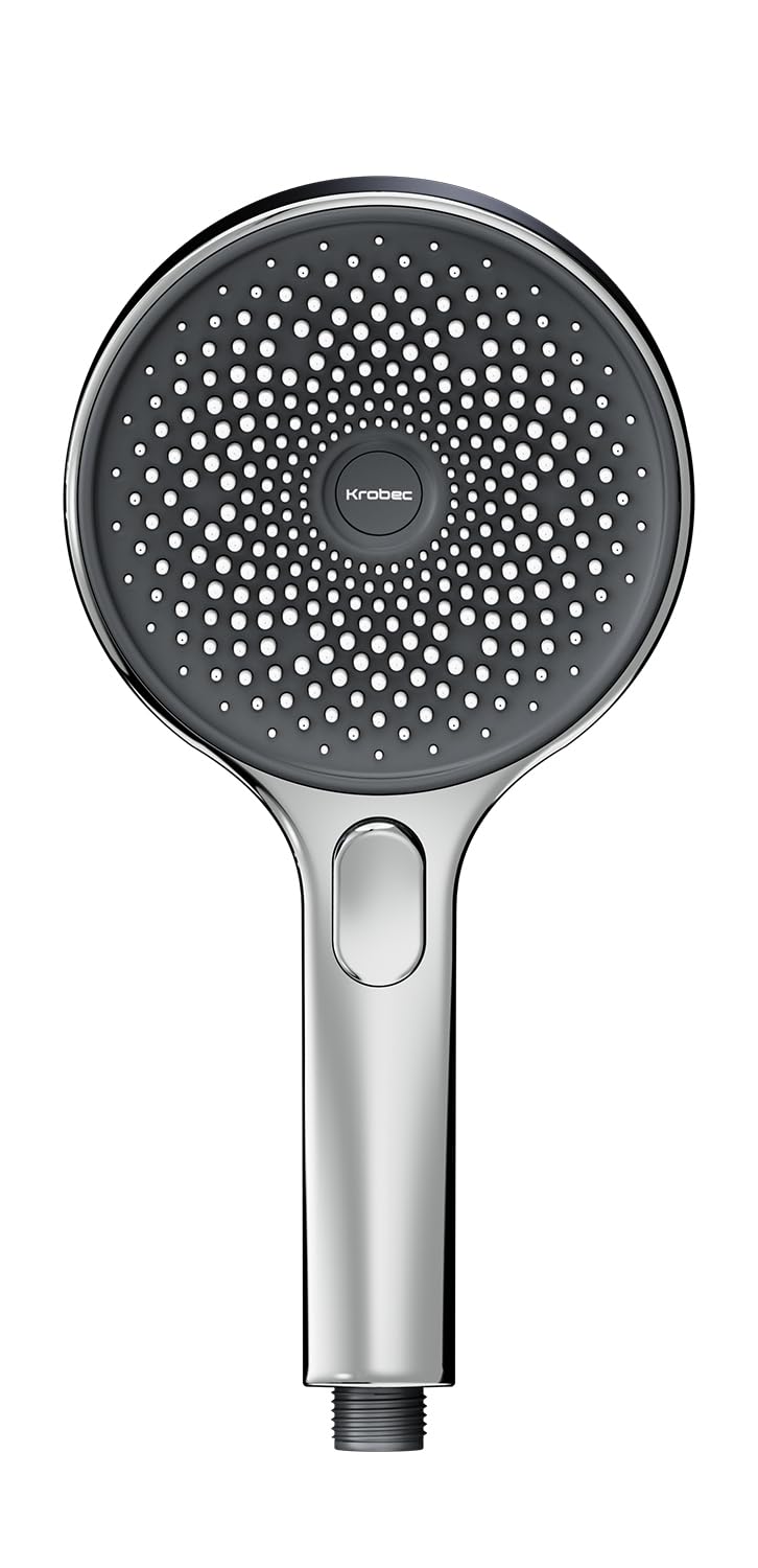 Krobec Soffione doccia 130 mm 3 modalità doccia estraibile risparmio idrico EasyClean cromato