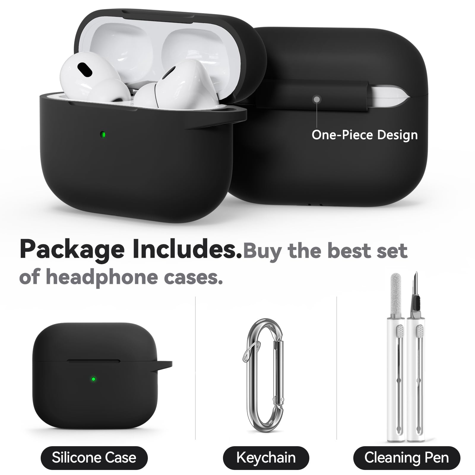 Inesore Compatible with AirPods Pro 3 Case with Cleaning Kit, Silicone Protective Case Cover for Apple Air Pods Pro 3rd (2025), Unisex Design - Black — view 5