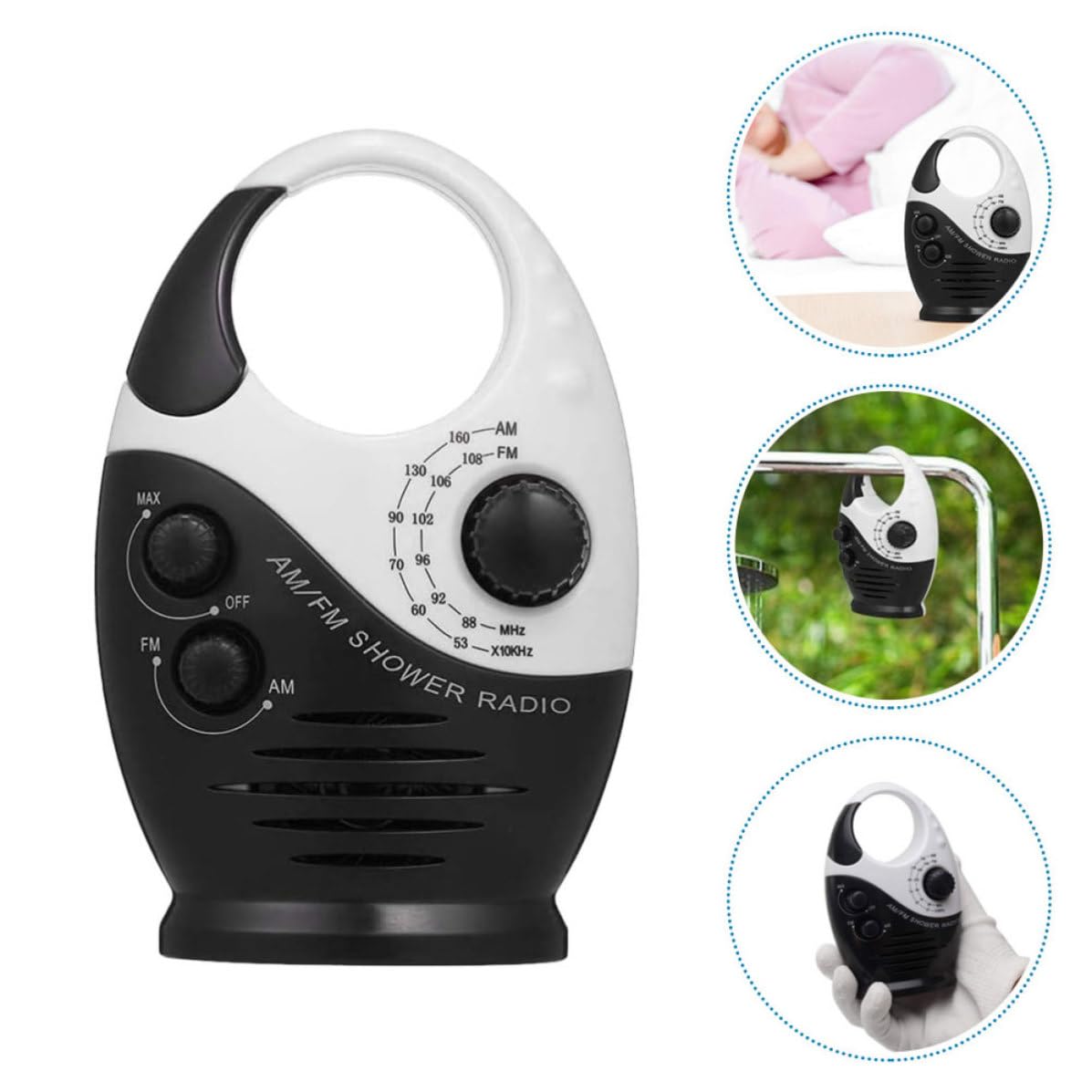 BESTYASH Radio de Ducha Portátil con Gancho de Plástico para Camping y Aventuras al Aire Libre, Sintonizador Am/FM Fácil de Colgar