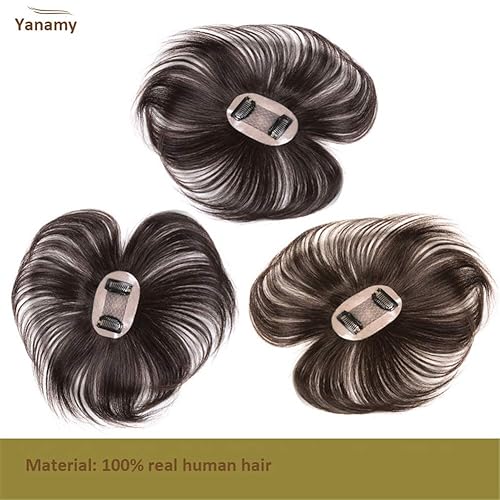 Miniatura 6 de Toppers de cabello humano para mujeres con cabello adelgazante, clips en 2.0 x 3.0in, base de seda, 6.3in, color marrón oscuro