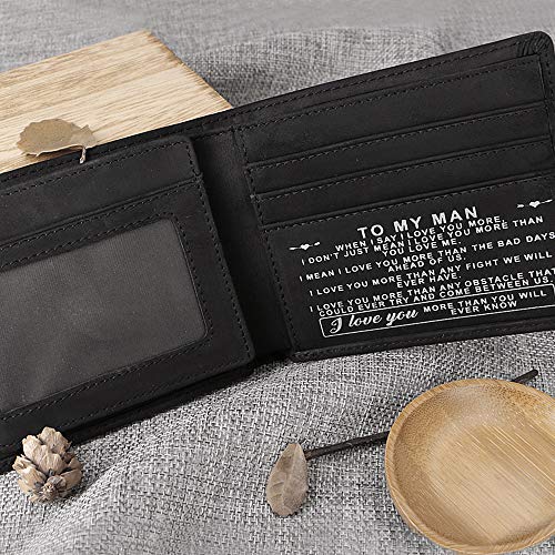 Kenon Personalized Leather Wallet For Man, Engraved RFID Blocking Bifold Stylish Black Wallet For Man Valentines Birthday Christmas Gifts3