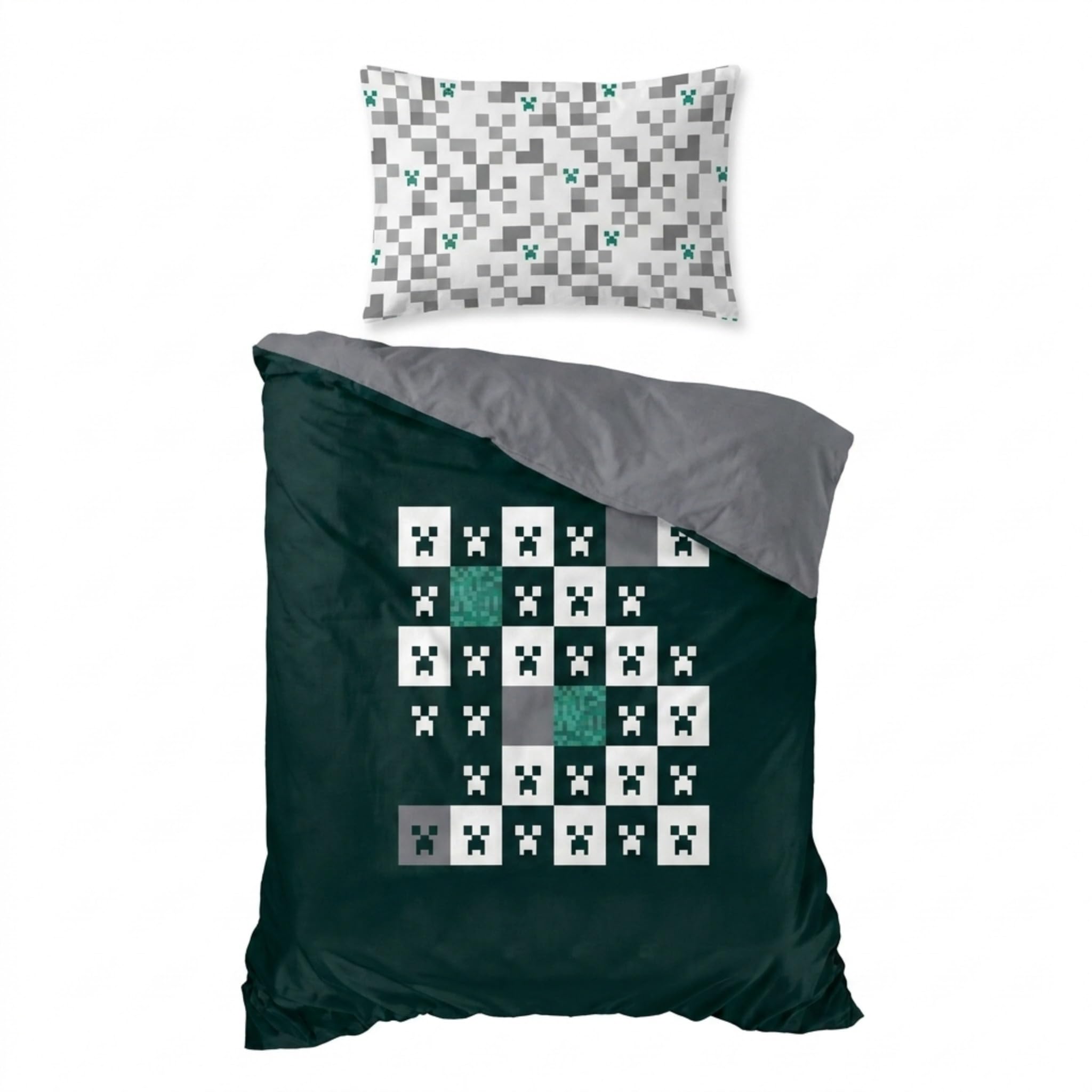 Jay Franco Children's Minecraft Single Duvet Cover Set – 100% Cotton Super Soft Bedding with Pillowcase, Official Licensed Product, Green, 2 Piece Set