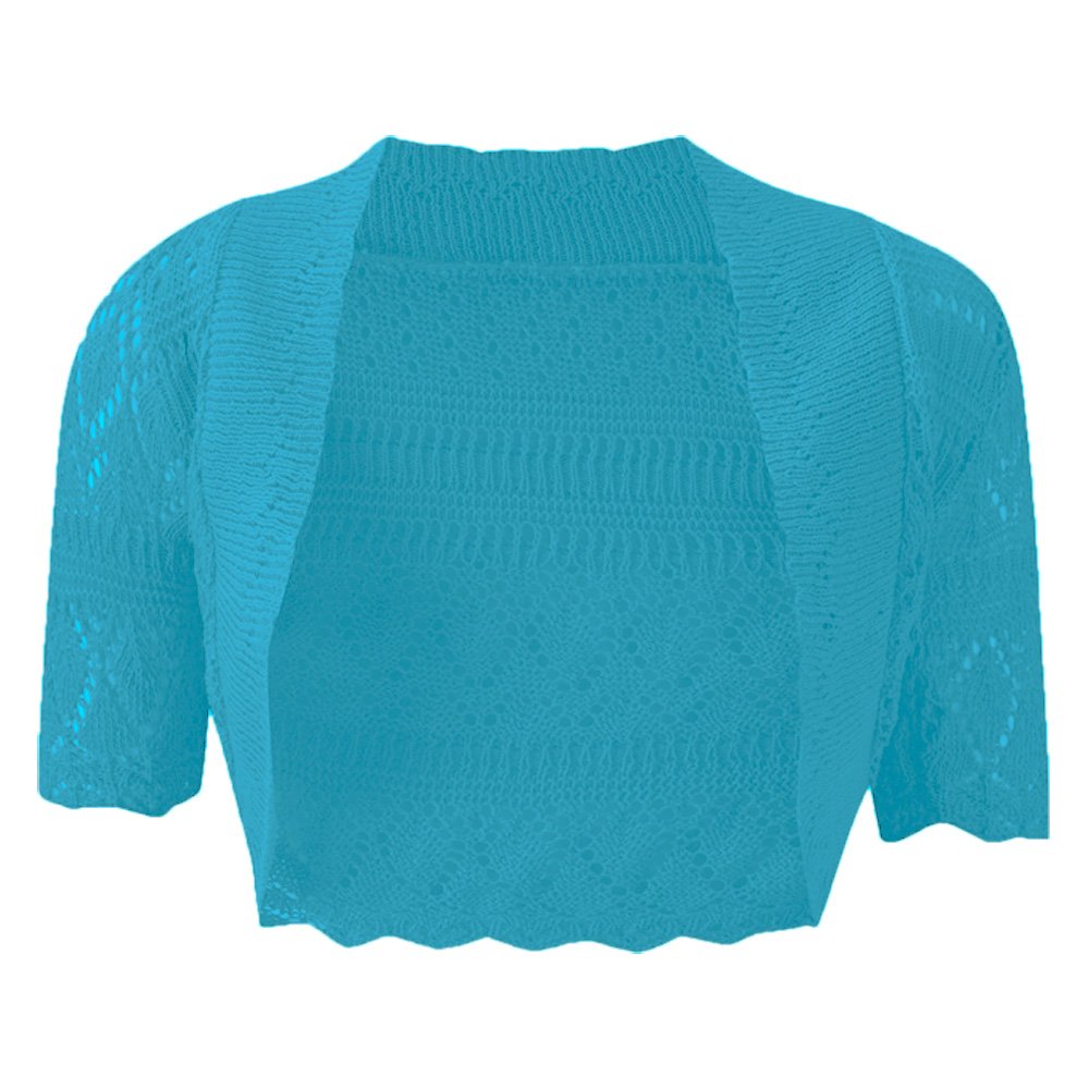 Doll-Up Women's Turquoise New Knitted Bolero Short Sleeve Cardigan Crochet Shrug (Medium(Uk12-14)(Us8-10)(Eu40-42), )