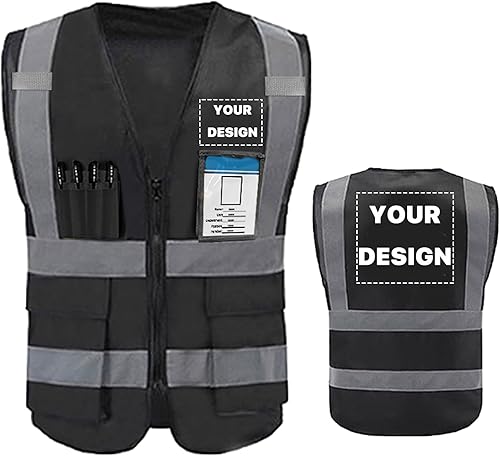 YOWESHOP Chaleco de seguridad de alta visibilidad reflectante personaliza tu logotipo ropa de trabajo de seguridad con tiras reflectantes y bolsillos