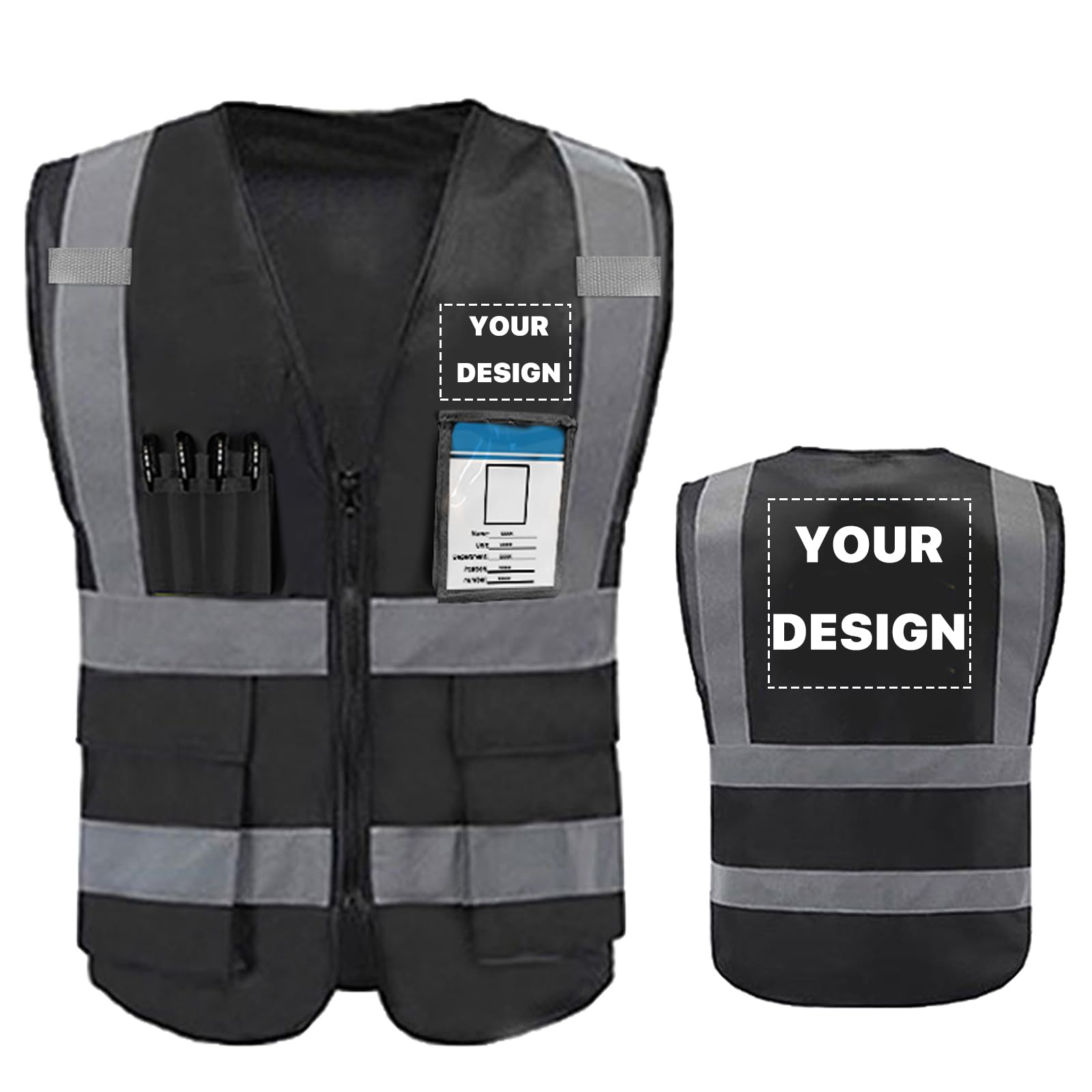 YOWESHOP High Reflective Visibility Safety Vest Custom Your Logo Safety Workwear with Reflective Strips and Pockets