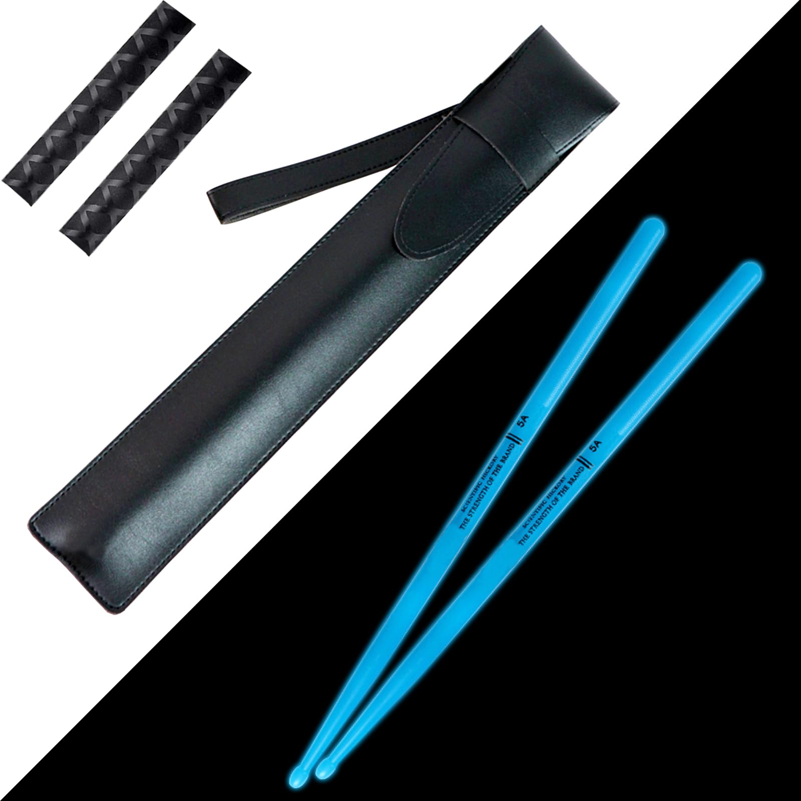 AQTAQ 5A Drumsticks Nylon for Drum Set including ANTI-SLIP Handles Night Light Plastic Cool Glow Drum Sticks with Non-Slip Strong Musical Instrument Percussion Accessories Fluorescence-Blue
