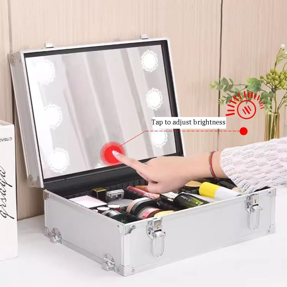 GRRICEPL Reisender Trolley Kasten Mit LED-Licht, Rollend Schminke Zug-Koffer, Beauty Storage Case, Mit Schubladen Einziehbarer Griff,. 360°Universal Räder (Farbe : Silver-A, Größe : 37x27x67cm)