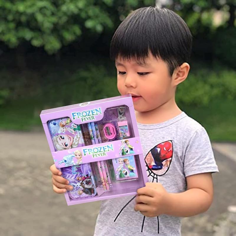 Image of Stationary Kit with 1 Pencil Box Case 2 Pencils 6 Crayon Colors 2 Space Gel Pen 1 Ruler Scale Eraser Sharpener Kit for Kids (Character As Per Available)