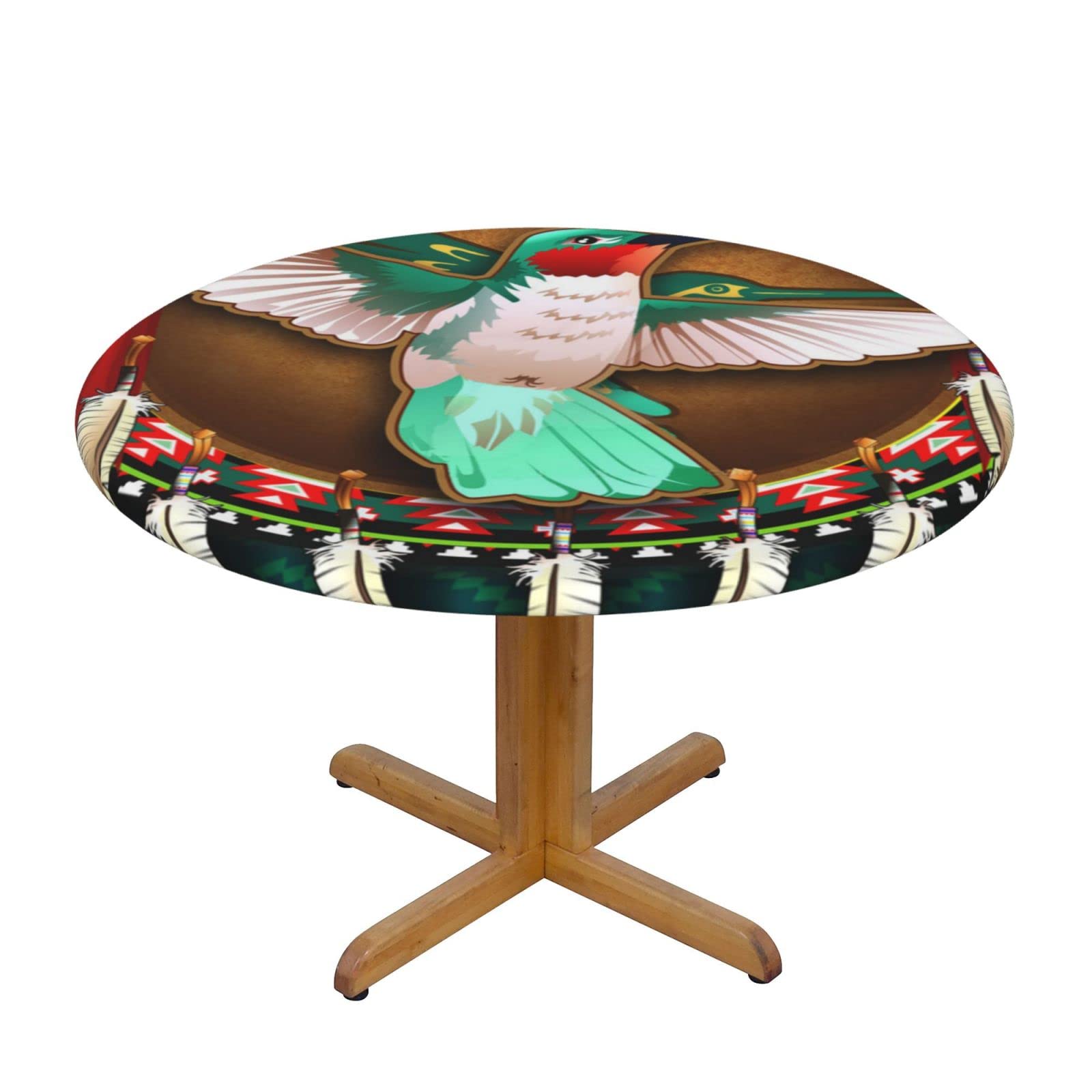 Lsjuee Round Fitted Tablecloth 45-50in Elastic Edged Table Cloth for Kitchen Dining Party Home Decor - Native American Hummingbird Tribe