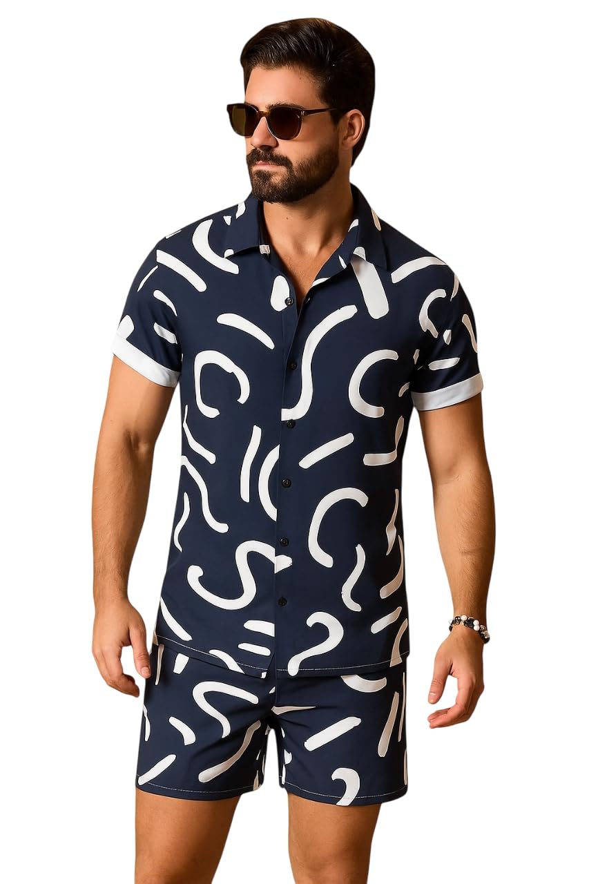 Men's Nightwear || Mens Printed Night Suits || Night Suit Co-Ord Set for Mens Navy Blue-picture-32