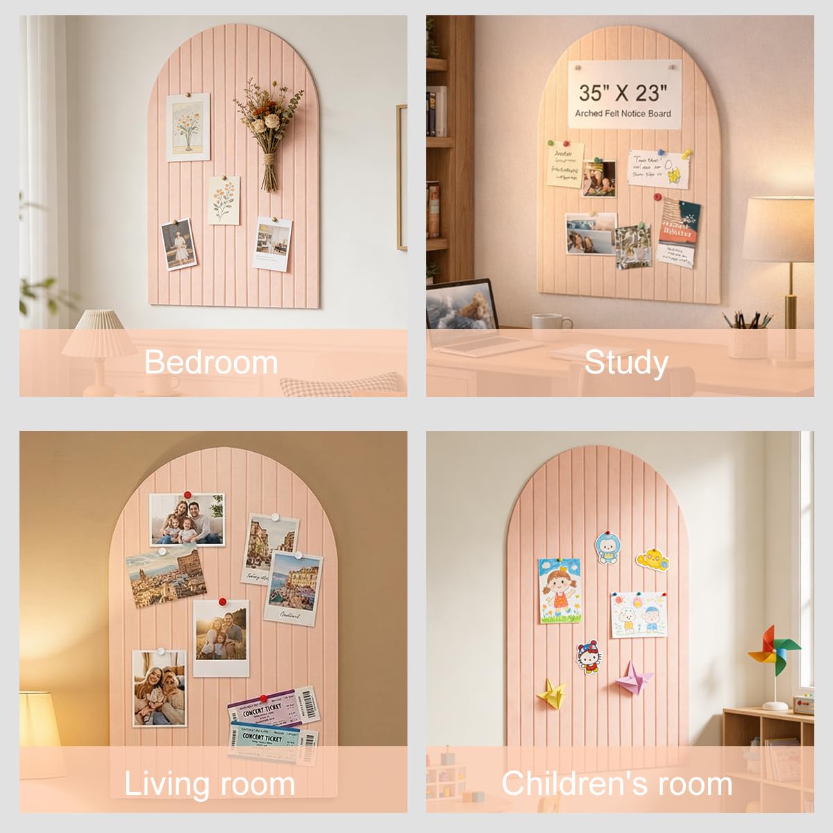 Climberty® Arched Felt Bulletin Board 35x24 Inch Wall Pin Board for Photos Notes Schedules Mood Board Home Office Bedroom Decor, Ribbed Felt Notice Board (Light Pink) 3