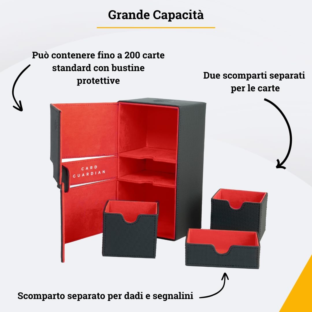 Card Guardian – Premio Double Deck Box capacita 200 Carte Collezionabili e Figurine - Grande - Deck Box Senza PVC (Nero)