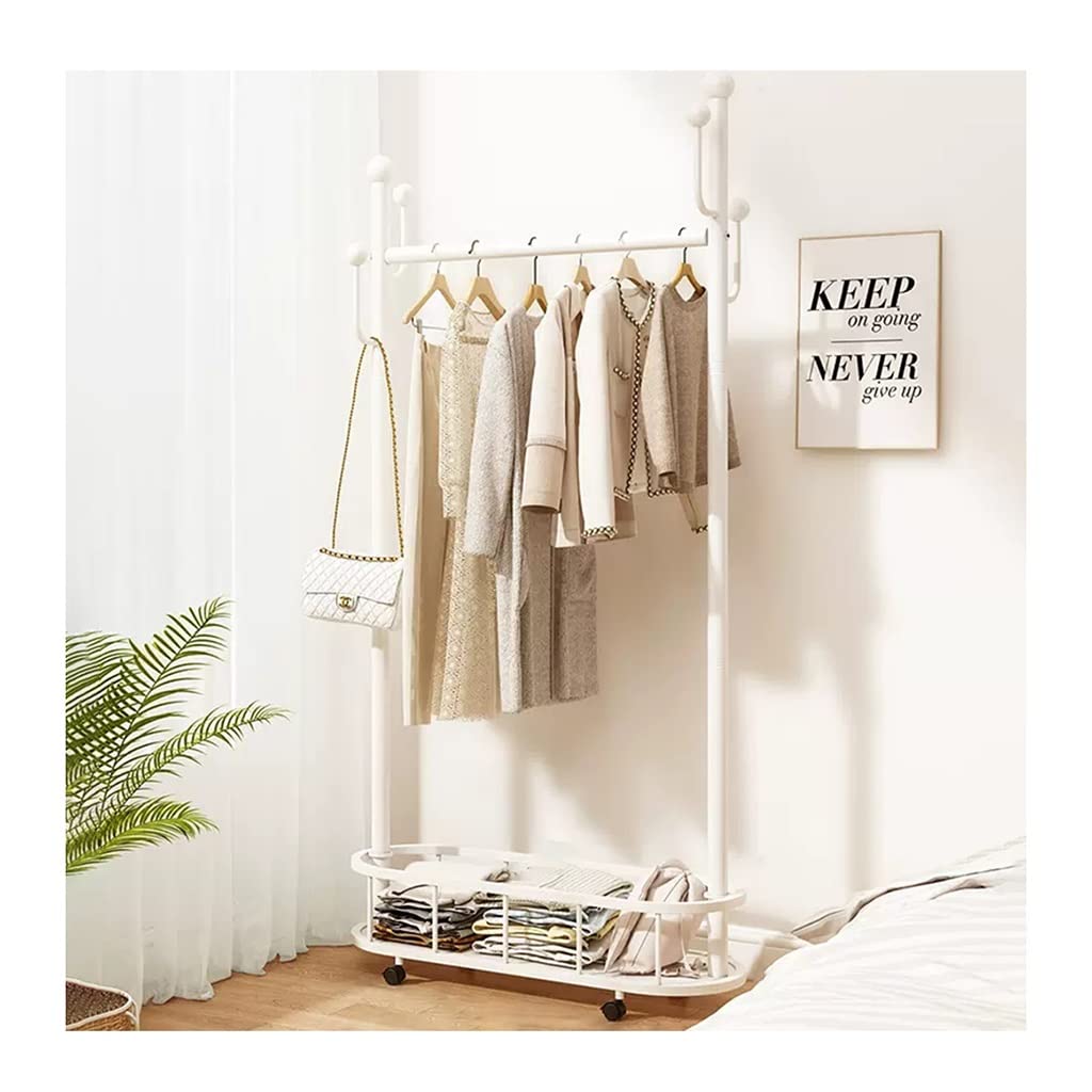SWENEEN Garment Shoe Coat Rack Coat Freestanding Tree Casters Rack Entryway Stand Metal Basket,White-80 30 174cm