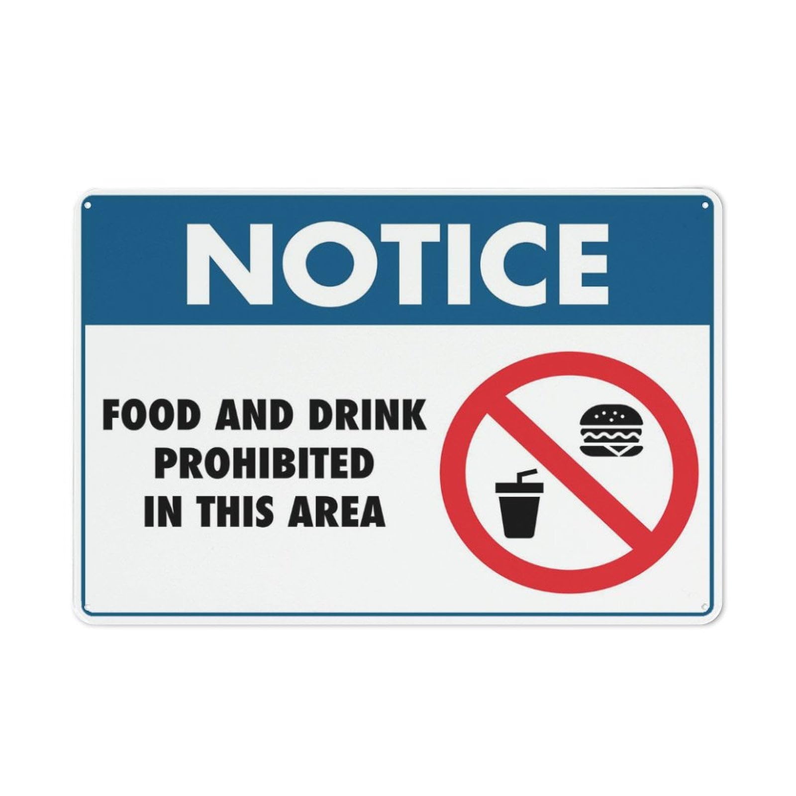 peiyeety Notice Food and Drink Prohibited in This Area Sign Warning Tin Sign Home Kitchen Farm Garden Garage Wall Decor 12x16 Inches