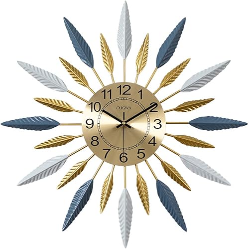 SHISEDECO Reloj de pared de metal Sunburst, moderno y silencioso con pilas, reloj de cuarzo de color pop decorativo, sala de estar y dormitorio