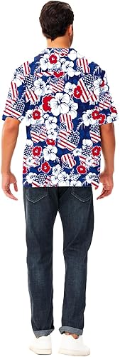 Vista 7 de AOBUTE Camisas para hombre del 4 de julio con la bandera americana, camisa hawaiana divertida LGBTQ