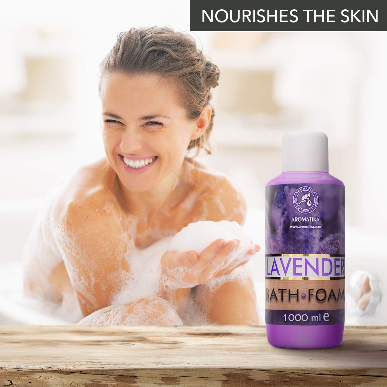 Espuma de Baño con Aceite Esencial de Lavanda 1000ml - Cuidado del Cuerpo - Buen Sueño - Belleza - Baño - Cuidado del Cuerpo - Bienestar - Aromaterapia - Spa - Aroma de Lavanda - Baños de Burbujas