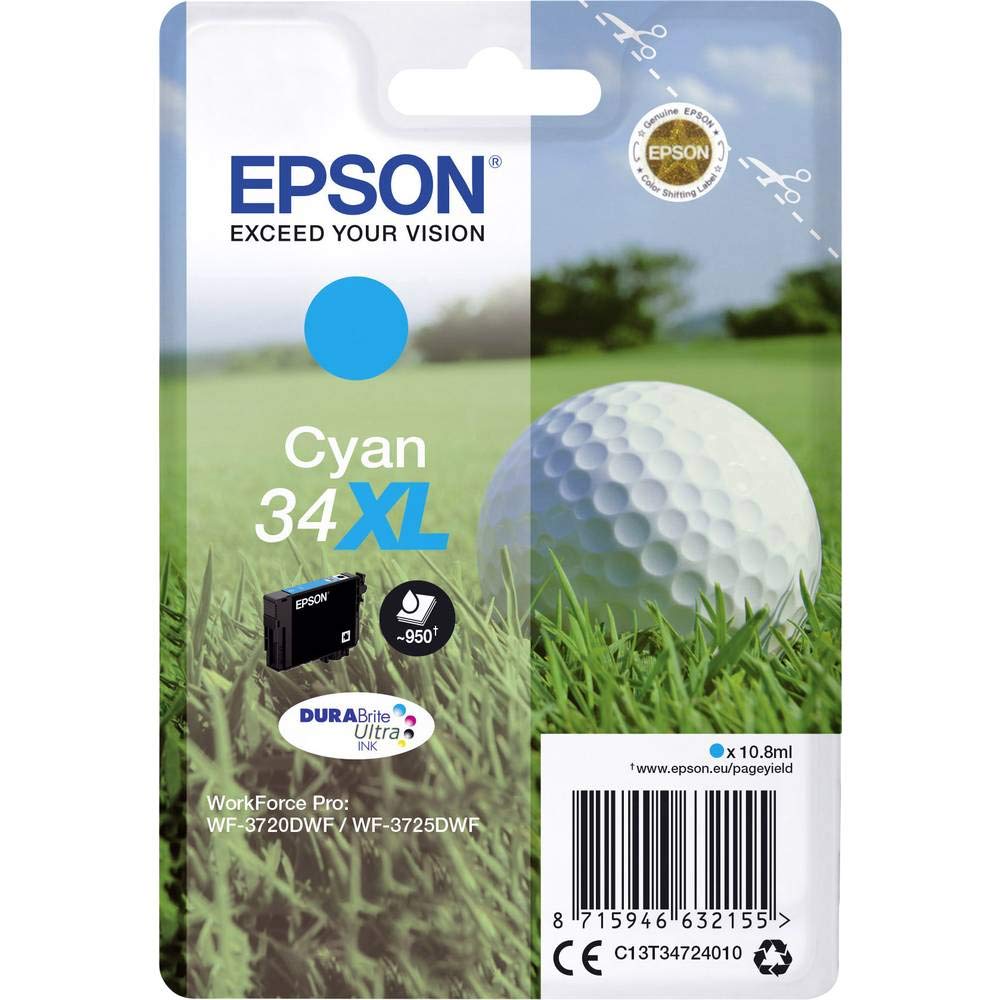 Epson 34XL Ink Cartridge DURABrite Ultra High Yield Golf Ball Cyan