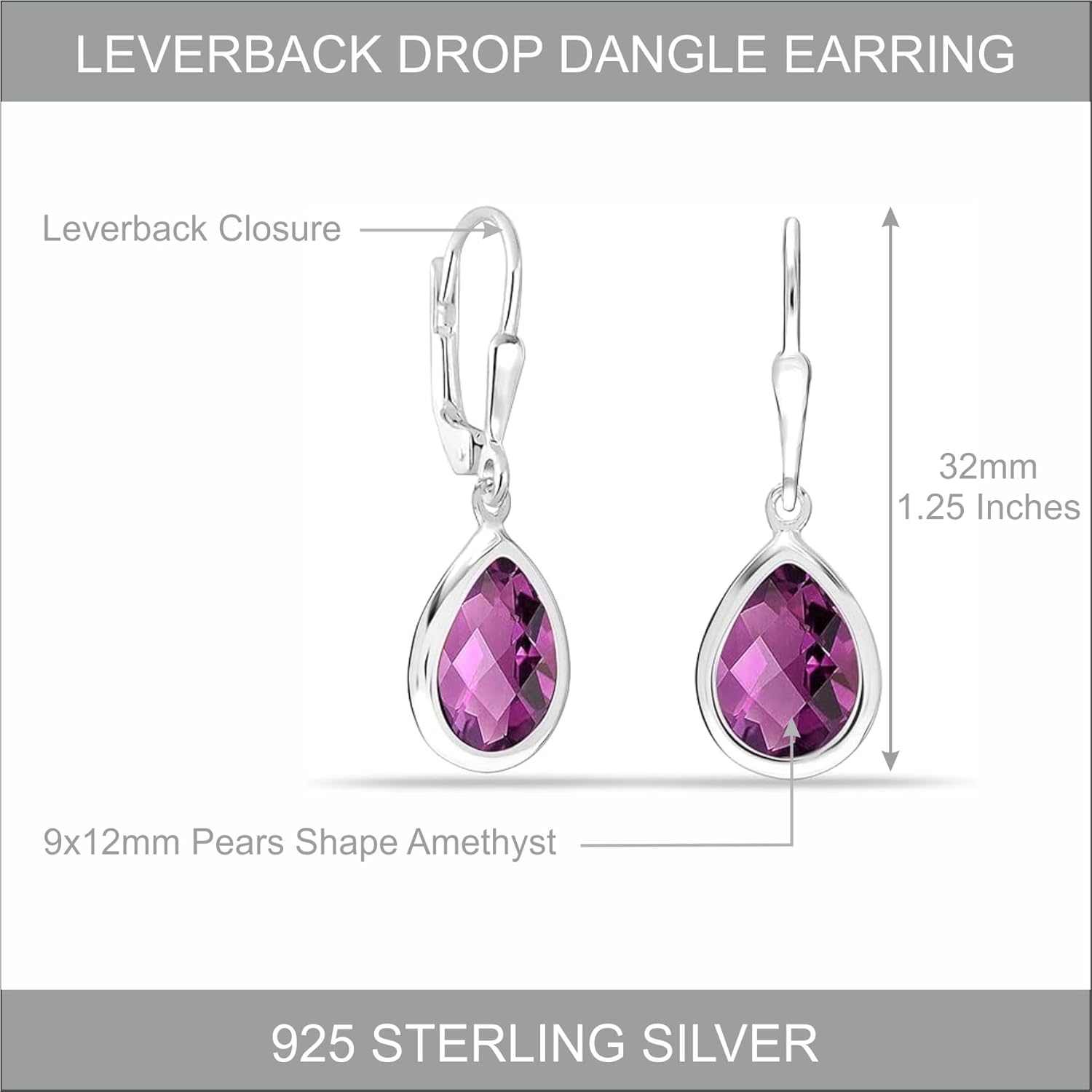 LeCalla 925 Sterling Silver Drop Earrings for Women | Created Birthstone Gemstone Leverback Earring | Hypoallergenic Women's Lever-Back Dangle Earrings - Image 3