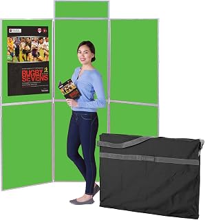 Wonderwall Folding 6 Panel Display Kit with a Canvas Bag, 100 Adhesive Hook Fasteners & Header - 11 Colours - for Schools, Exhibitions, Offices (Grass with Grey Frame)