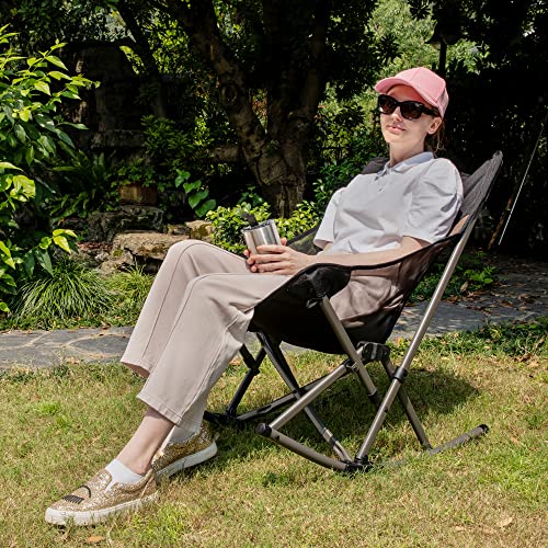 Tr Outdoor Rocking Camping Chair,Lightweight Portable Rocker,Patio Rocking Chair,Support To 300 Lbs,Black & Brown #TOP1