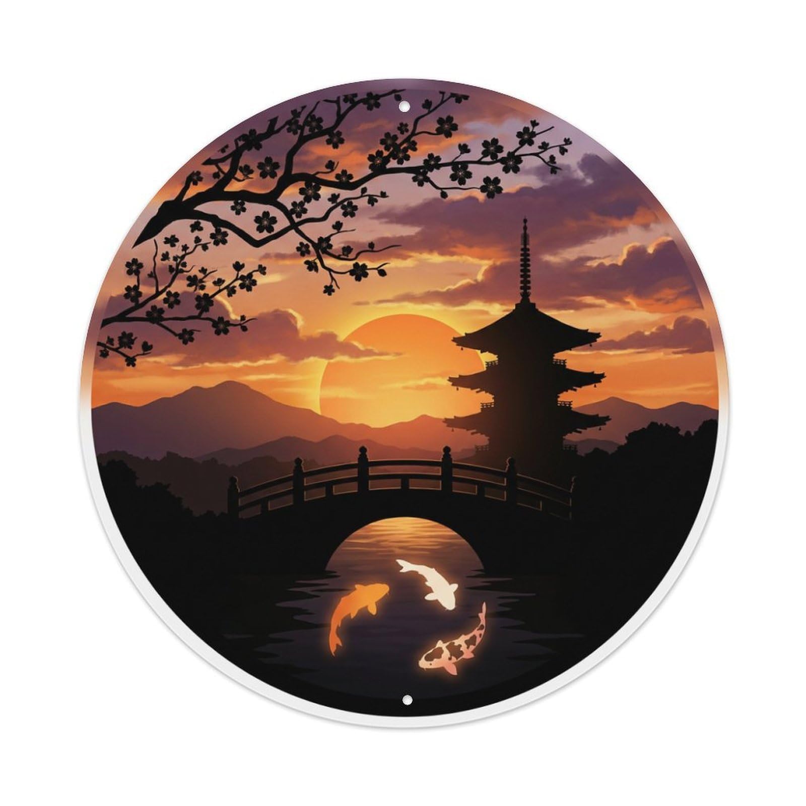 Galvaxio Style Japanese Koi Fish Sunset Silhouette Golden Hour Metal Tin Sign