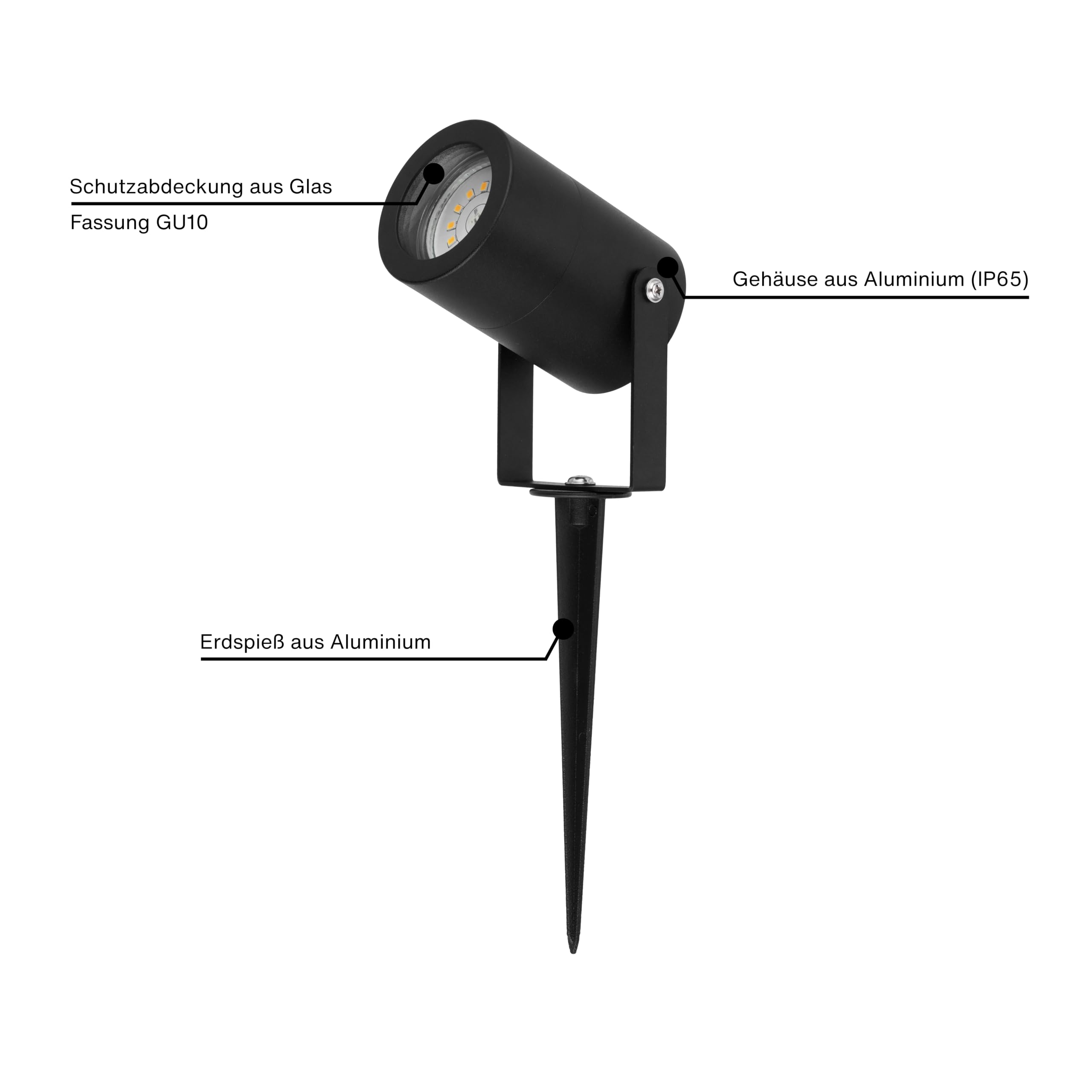 REV Gartenbeleuchtung SPARSET - 12x Wegeleuchte außen schwenkbar, Gehäuse IP65 aus Aluminium. 230lm, 3W. Kabel 1,5m, H:27cm, Schwarz L440