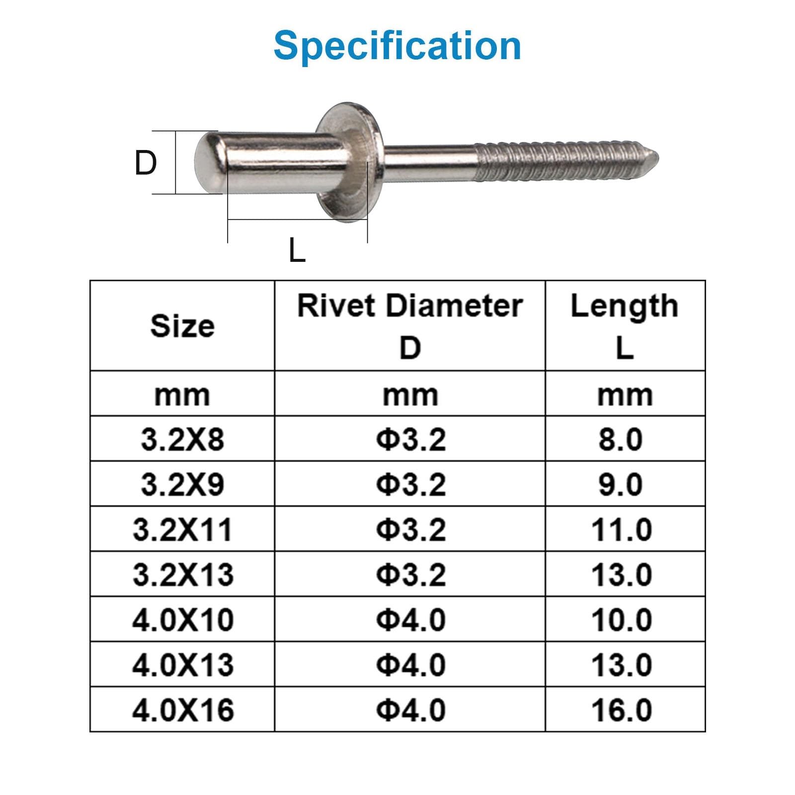 Rivets Aveugles En Aluminium Avec Grande Bride, Pop D'étanchéité 4.8x10-20mm 6.4x13-30mm Tête Plate Acier Inoxydable