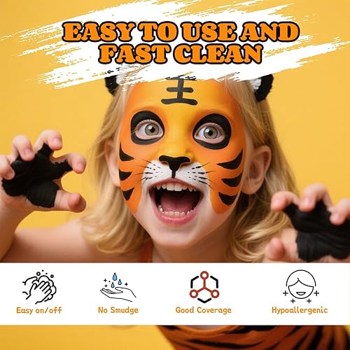 Miniatura 4 de Kit de pintura facial para niños, paleta de pintura facial no tóxica activada por agua, kit de maquillaje de pintura facial con plantillas,