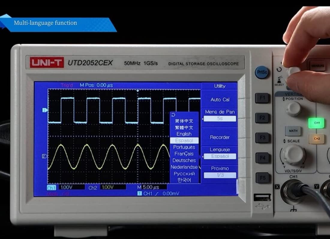 UNI-T UTD2052CEX+ - Oscilloscopio digitale a due canali per laboratori ed elettronici, 50 MHz, 1GSa/s, 5,000 wfms/s