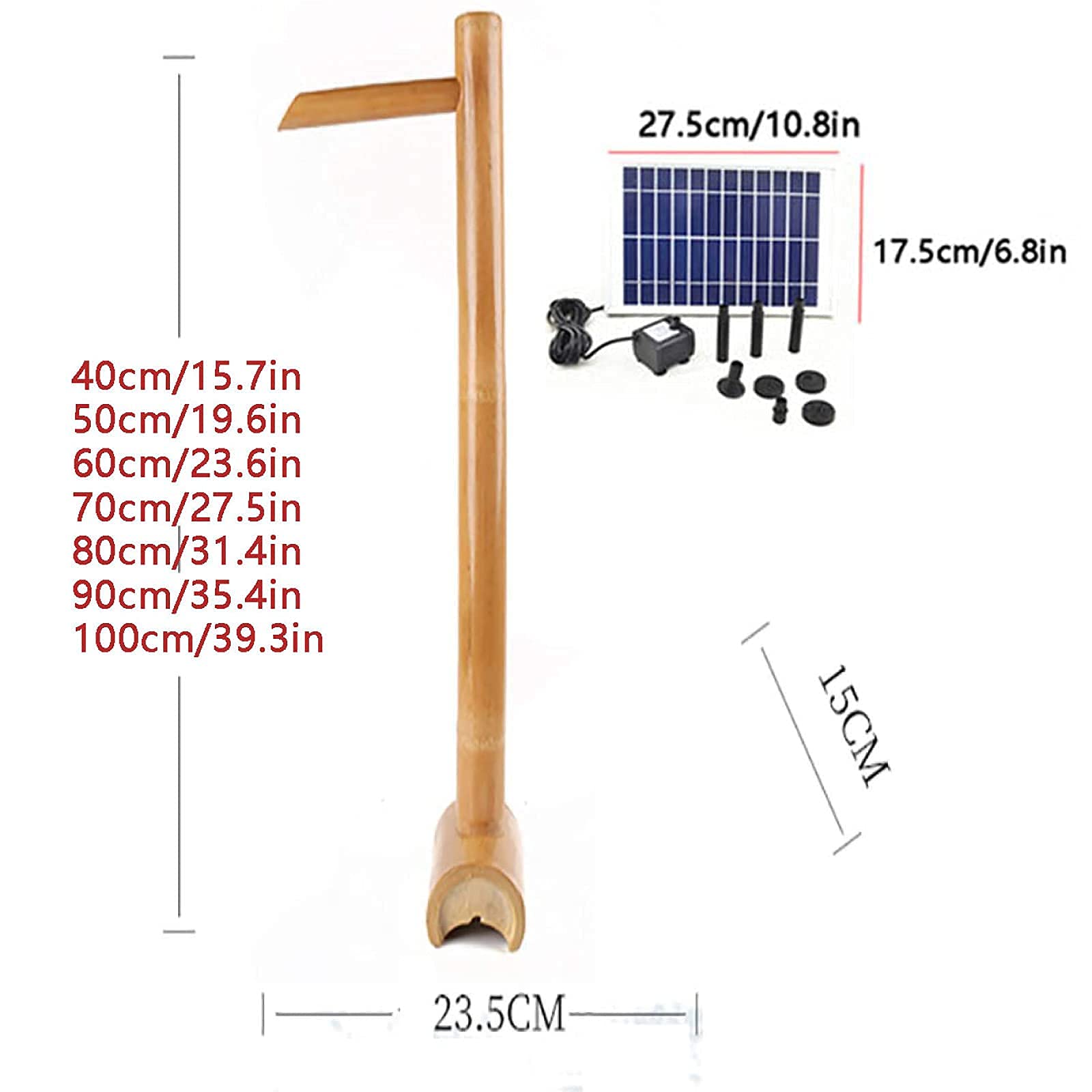 Fontana Solare, Fontana Decorativa in bambù, Giochi d'Acqua per Il Giardino ad energia Solare, Fontana da Giardino per Esterni, 70 cm
