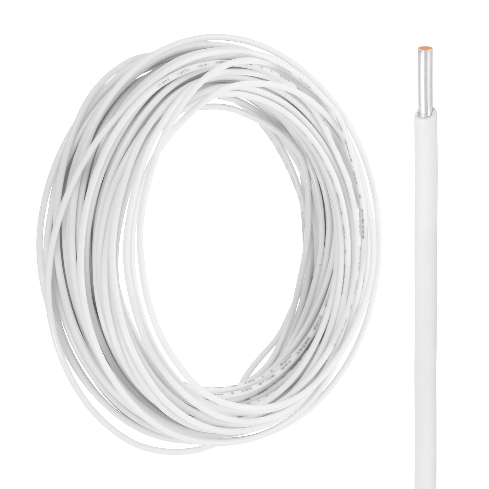 sourcing map UL1007 Solid Core Wire, 24 Gauge 50FT 300V 24 AWG Electrical Wire Tinned Copper PVC 80 Degree High Temp Internal Wiring for Fixed Installations, Appliances, White
