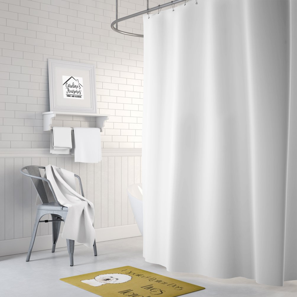 Caroline's Treasures BB1465RUG Bichon Frise Spoiled Dog Lives Here Machine Washable Memory Foam Mat, Bathroom Rug, Non-Slip Bath Mat, Durable Thick Washable Rugs for Kitchen, Bathroom Quick Dry, Decor