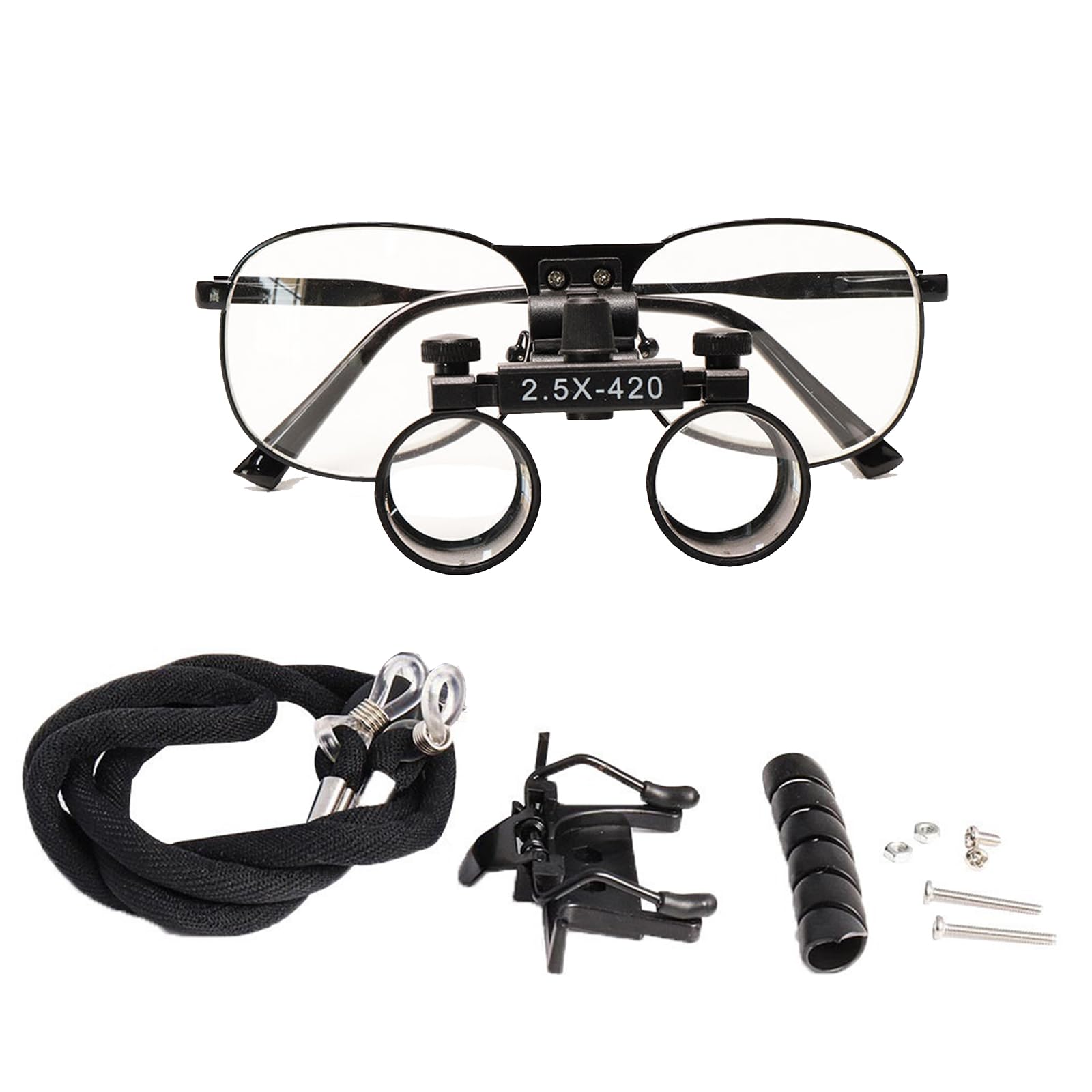 Caojs Black 2.5X Dental Loupes, Surgical Magnifying Glass With Metal Eyeglasses, 440Mm Working Distance, Adjustable Pupil Distance, For Neurological, Ophthalmology, Ent, Electronics And Industry Fauay