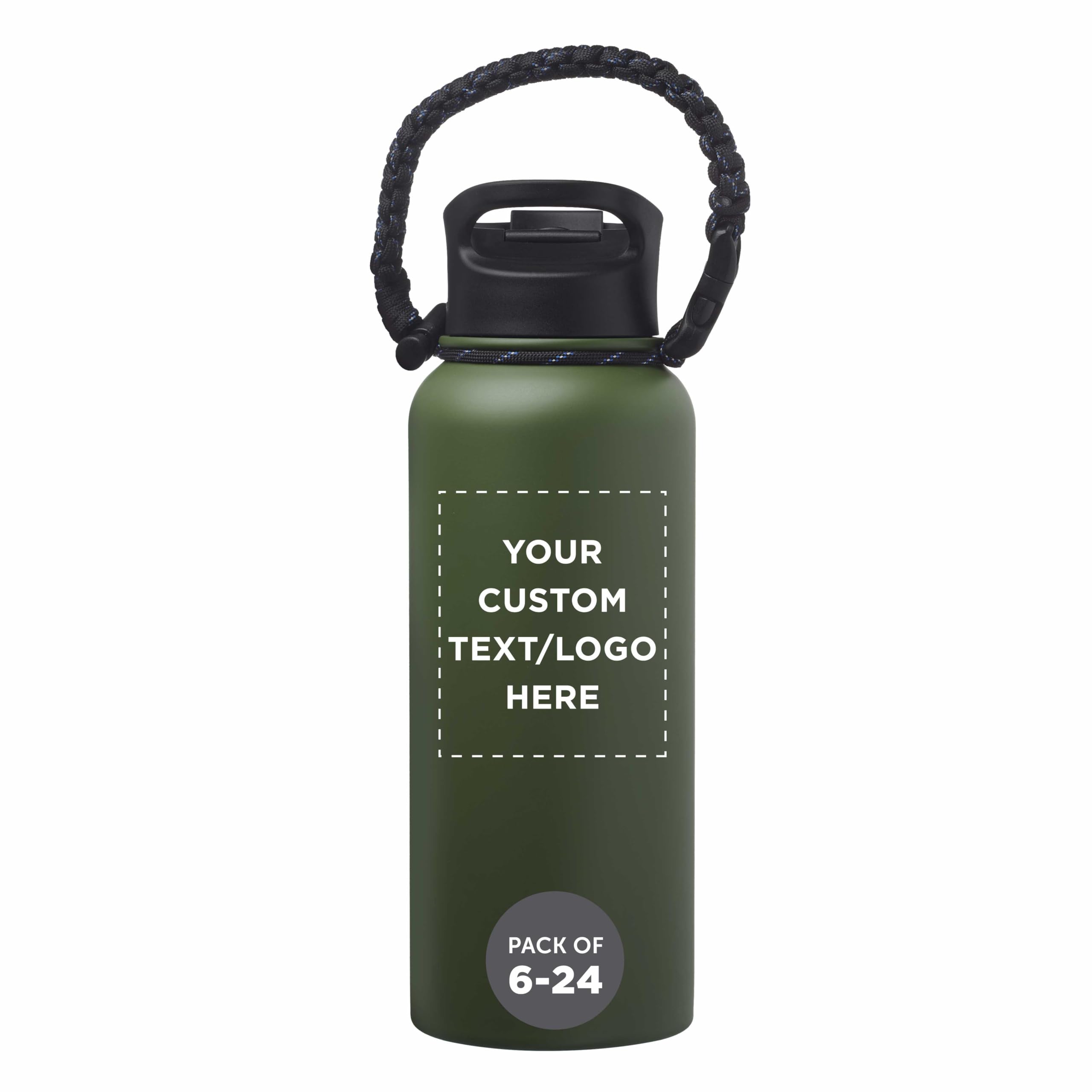 Vulcan Stainless Steel Water Bottles with Strap 34 oz Set of 6 12 24 Customizable Text Logo Double