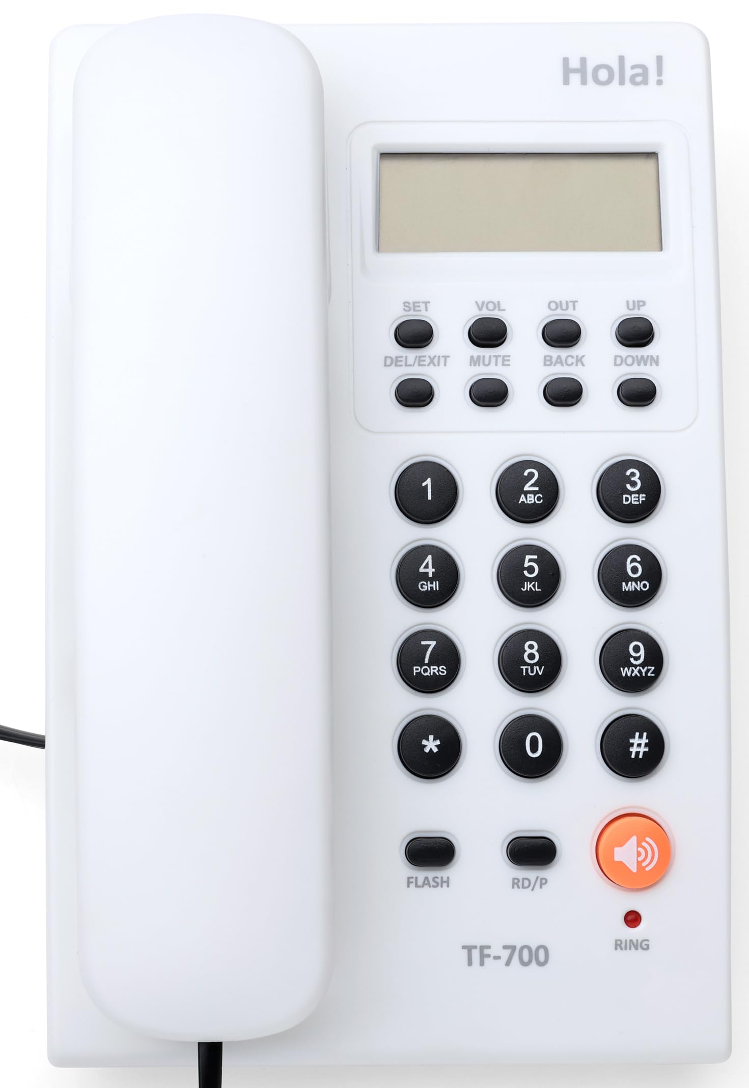 Hola! TF 700 (White) Caller Id Corded Landline Phone with 16 Digit LCD Display & Adjustable Contrast,2Ways Speaker Phone,Alarm, DND, Solid Build Quality,Classic Design
