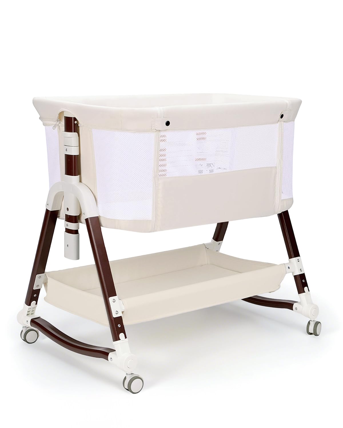 4 in 1 Bedside Bassinet for Baby, Portable Baby Bassinet with Wheels, Baby Crib with Mosquito Net, Storage and Mattress Included, Foldable Travel Bassinet for Baby/Newborn (White)