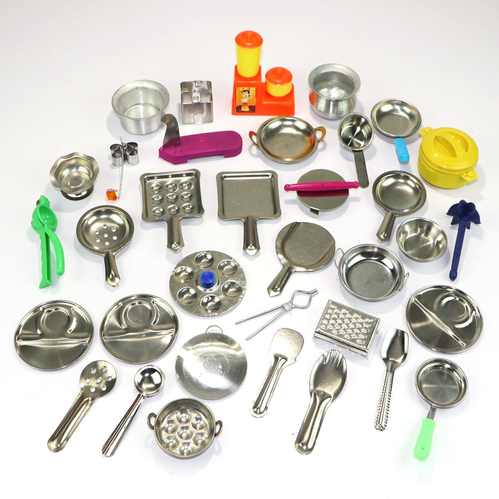 Varnika Stores Miniature Kitchen Set, Kitchen Set for Kids Girls, Real Cooking Kit for Play, Steel Kitchen Set for Girls, Choppu Jaman, Miniature Cooking Set (Pack - 35) (B0CCYV62SS) Amazon Price History, Amazon Price Tracker