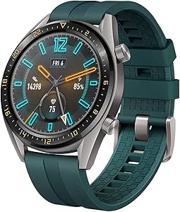 SUNG-LL Huawei Watch GT 2019 (46mm) BT Version, Water Proof, Titanium Grey Stainless Steel - Fluoroelastomer Band Active Dark Green