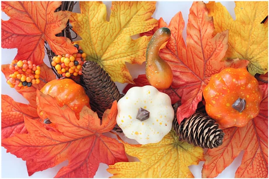 玄関ドア用秋リース、45cm 壁掛けリースデコレーション パンプキン松ぼっくりベリー 人工カエデの葉