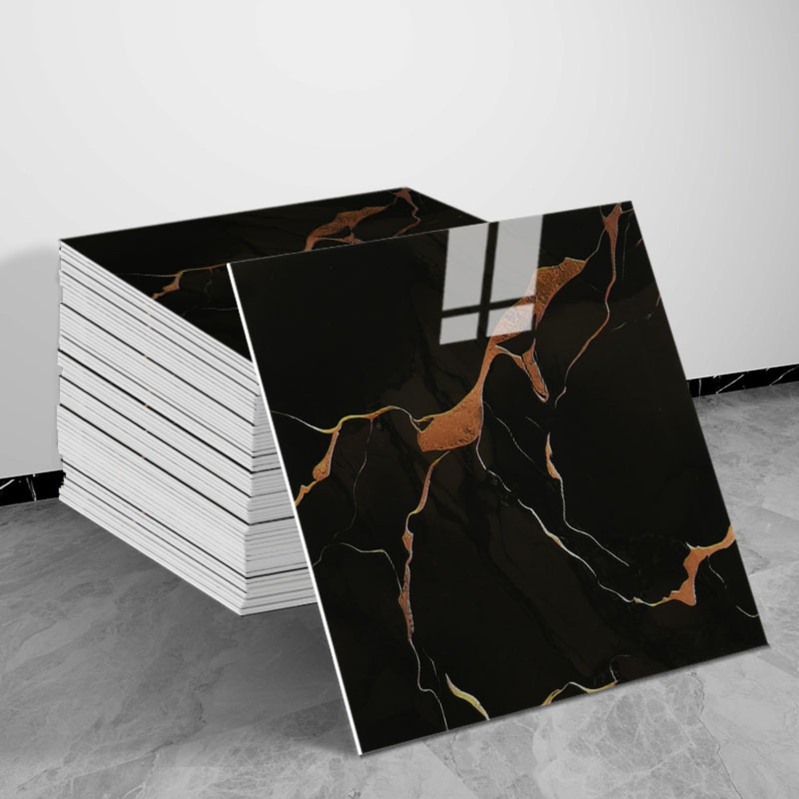 Wall Tile Stickers, Marble Effect Vinyl Floor Tiles, 20pcs-30x30cm Self-Adhesive Peel & Stick Wall/Floor Stickers, Waterproof Removable Decor (20pcs-30x30cm,HY090)
